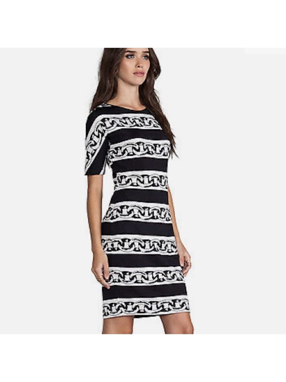 Diane Von Furstenberg  Brenna 100% Silk Dress in Chain Bands Black Sz 6